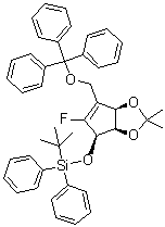 structure of CAS# 805245-41-4, (3aR,4R,6aR)-4-[[叔丁基二苯基硅烷基]氧基]-5-氟-3a,6a-二氢-2,2-二甲基-6-[(三苯基甲氧基)甲基]-4H-环戊二烯并-1,3-二氧杂环戊烯