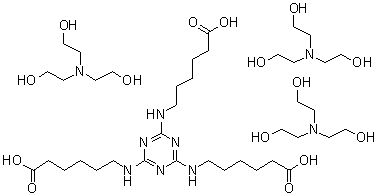 CAS # 80584-92-5, 6,6',6''-(1,3,5-Triazine-2,4,6-triyltriimino)trishexanoic acid compd. with 2,2',2''-nitrilotris[ethanol] (1:3)