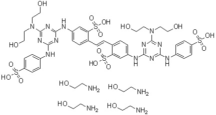 CAS # 80867-11-4, 2,2'-(1,2-Ethenediyl)bis[5-[[4-[bis(2-hydroxyethyl)amino]-6-[(4-sulfophenyl)amino]-1,3,5-triazin-2-yl]amino]benzenesulfonic acid compd. with 2-aminoethanol (1:4)