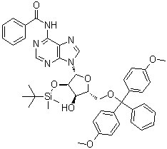 N6-苯甲酰基-5'-O-(4,4'-二甲氧基三苯甲基)-2'-O-(叔丁基二甲基硅烷基)腺苷分子结构 (CAS 81265-93-2)