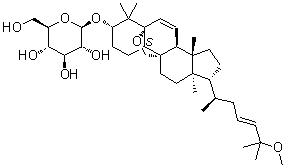 CAS # 81348-81-4, Momordicoside F1, (3S,5R,8S,9S,10S,13R,14S,17R)-1,3,4,8,10,11,12,13,14,15,16,17-Dodecahydro-17-[(1R)-5-methoxy-1,5-dimethyl-3-hexenyl]-4,4,13,14-tetramethyl-5,9-(epoxymethano)-2H-cyclopenta[a]phenanthren-3-yl beta-D-glucopyranoside