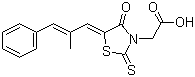 CAS 登录号：82159-09-9, 依帕斯他, 益帕瑞司特, 依帕司他, (E,E)-5-(2-甲基-3-苯基-2-亚丙烯基)-4-氧代-2-硫酮-3-噻唑烷乙酸