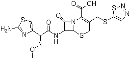 CAS # 82219-78-1, Cefuzonam, (6R,7S)-7-[[(2Z)-2-(2-Amino-1,3-thiazol-4-yl)-2-methoxyimino-acetyl]amino]-8-oxo-3-(thiadiazol-5-ylsulfanylmethyl)-5-thia-1-azabicyclo[4.2.0]oct-2-ene-2-carboxylic acid
