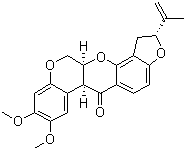 CAS 登录号：83-79-4, 鱼藤酮, 鱼藤精, 鱼藤素, (2R,6aS,12aS)-1,2,6,6a,12,12a-六氢-2-(1-甲基乙烯基)-8,9-二甲氧基苯并吡喃[3,4-b]呋喃并[2,3-h]苯并吡喃-6-酮