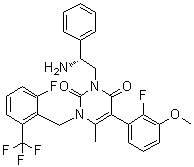 structure of CAS# 830346-50-4, 3-[(2R)-2-氨基-2-苯基乙基]-5-(2-氟-3-甲氧基苯基)-1-[[2-氟-6-(三氟甲基)苯基]甲基]-6-甲基-2,4(1H,3H)-嘧啶二酮