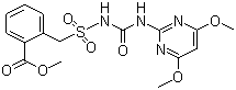CAS 登录号：83055-99-6, 苄嘧磺隆, 3-(4,6-二甲氧基嘧啶-2-基)-1-(2-甲氧基甲酰基苄基)磺酰脲