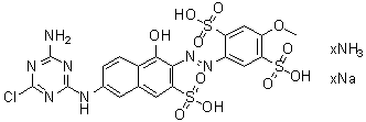 CAS 登录号：83400-03-7, 2-[[6-[(4-氨基-6-氯-1,3,5-三嗪-2-基)氨基]-1-羟基-3-磺基-2-萘基]偶氮]-5-甲氧基-1,4-苯二磺酸铵钠盐