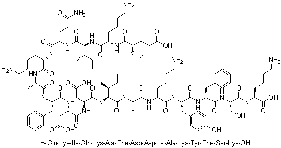 CAS # 835625-95-1, L-alpha-Glutamyl-L-lysyl-L-isoleucyl-L-glutaminyl-L-lysyl-L-alanyl-L-phenylalanyl-L-alpha-aspartyl-L-alpha-aspartyl-L-isoleucyl-L-alanyl-L-lysyl-L-tyrosyl-L-phenylalanyl-L-seryl-L-lysine