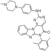 CAS 登录号：847950-09-8, 6-(2,6-二甲基苯基)-2-[[4-(4-甲基-1-哌嗪基)苯基]氨基]-嘧啶并[5',4':5,6]嘧啶并[1,2-a]苯并咪唑-5(6H)-酮