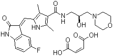 CAS 登录号：849643-15-8, SU14813 马来酸盐, 5-[(Z)-(5-氟-1,2-二氢-2-氧代-3H-吲哚-3-亚基)甲基]-N-[(2S)-2-羟基-3-(4-吗啉基)丙基]-2,4-二甲基-1H-吡咯-3-甲酰胺马来酸盐
