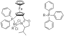 structure of CAS# 849921-25-1, (+)-[(4R)-4-(异丙基)-2-[(R)-2-(二苯基膦)二茂铁]恶唑啉](三苯基膦)二氯化钌