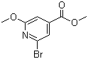 structure of CAS# 853030-09-8, 2-Bromo-6-methoxy-4-pyridinecarboxylic acid methyl ester