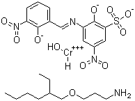 CAS 登录号：85455-32-9, 羟基[2-羟基-3-[[(2-羟基-3-硝基苯基)亚甲基]氨基]-5-硝基苯磺酸根合(3-)]铬酸(1-)氢与 3-[(2-乙基己基)氧基]-1-丙胺 (1:1) 的化合物