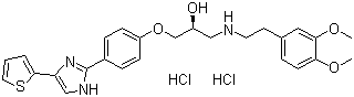 CAS 登录号：85648-09-5, (2S)-1-[[2-(3,4-二甲氧基苯基)乙基]氨基]-3-[4-[4-(2-噻吩基)-1H-咪唑-2-基]苯氧基]-2-丙醇二盐酸盐