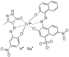 CAS 登录号：85865-89-0, [2,4-二氢-4-[(2-羟基-5-硝基苯基)偶氮]-5-甲基-3H-吡唑-3-酮][3-羟基-4-[(2-羟基-1-萘基)偶氮]-7-硝基-1-萘磺酸基]氢铬酸钠盐