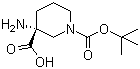 CAS # 862372-86-9, (R)-1-Boc-3-Aminopiperidine-3-carboxylic acid, (R)-3-Amino-1-(tert-butoxycarbonyl)piperidine-3-carboxylic acid, (R)-3-Amino-piperidine-1,3-dicarboxylic acid 1-tert-butyl ester
