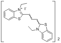 CAS # 862852-92-4, 3-Ethyl-2-[3-(3-ethyl-2(3H)-benzothiazolylidene)-1-propenyl]benzothiazolium iodide dimer