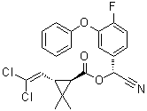 CAS # 86560-94-3, trans-Cyfluthrin, [1alpha(R*),3beta]-(±)-3-(2,2-Dichloroethenyl)-2,2-dimethylcyclopropanecarboxylic acid cyano(4-fluoro-3-phenoxyphenyl)methyl ester