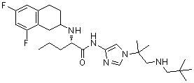 structure of CAS# 865773-15-5, (2S)-2-[(6,8-二氟-1,2,3,4-四氢-2-萘基)氨基]-N-[1-[2-[(2,2-二甲基丙基)氨基]-1,1-二甲基乙基]-1H-咪唑-4-基]戊酰胺