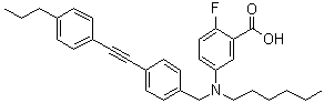 CAS 登录号：866932-55-0, 2-氟-5-[(己基)[4-[(4-丙基苯基)乙炔基]苄基]氨基]苯甲酸