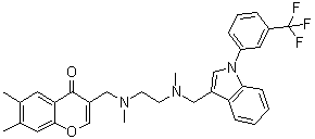 CAS # 869998-49-2, 6,7-Dimethyl-3-[[methyl[2-[methyl[[1-[3-(trifluoromethyl)phenyl]-1H-indol-3-yl]methyl]amino]ethyl]amino]methyl]-4H-1-benzopyran-4-one
