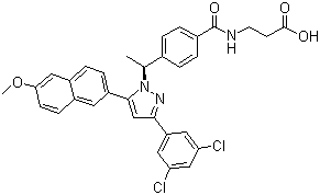 structure of CAS# 870823-12-4, N-[4-[(1S)-1-[3-(3,5-二氯苯基)-5-(6-甲氧基-2-萘基)-1H-吡唑-1-基]乙基]苯甲酰]-beta-丙氨酸