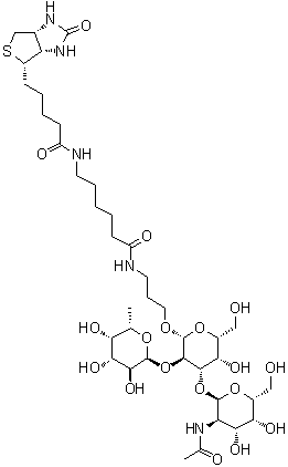 CAS # 870891-83-1, (3aS,4S,6aR)-N-[6-[[3-[[O-2-(Acetylamino)-2-deoxy-alpha-D-galactopyranosyl-(1→3)-O-[6-deoxy-alpha-L-galactopyranosyl-(1→2)]-beta-D-galactopyranosyl]oxy]propyl]amino]-6-oxohexyl]hexahydro-2-oxo-1H-thieno[3,4-d]imidazole-4-pentanamide