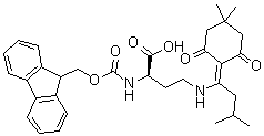 structure of CAS# 872169-32-9, (2R)-4-[[1-(4,4-二甲基-2,6-二氧代环己基亚基)-3-甲基丁基]氨基]-2-[[芴甲氧羰基]氨基]丁酸