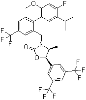 CAS # 875446-37-0, MK 0859, Anacetrapib, (4S,5R)-5-[3,5-Bis(trifluoromethyl)phenyl]-3-[[4'-fluoro-5'-isopropyl-2'-methoxy-4-(trifluoromethyl)biphenyl-2-yl]methyl]-4-methyl-1,3-oxazolidin-2-one