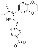structure of CAS# 883065-90-5, 4-(2,3-二氢-1,4-苯并二恶英-6-基)-2,4-二氢-5-[(5-硝基-2-噻唑基)硫基]-3H-1,2,4-三唑-3-酮