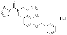 structure of CAS# 883976-12-3, N-(2-Aminoethyl)-N-[[3-methoxy-4-(phenylmethoxy)phenyl]methyl]-2-thiophenecarboxamide monohydrochloride