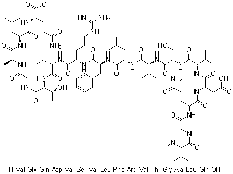CAS # 884648-17-3, L-Valylglycyl-L-glutaminyl-L-alpha-aspartyl-L-valyl-L-seryl-L-valyl-L-leucyl-L-phenylalanyl-L-arginyl-L-valyl-L-threonylglycyl-L-alanyl-L-leucyl-L-glutamine
