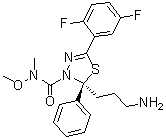 structure of CAS# 885060-09-3, (2S)-2-(3-Aminopropyl)-5-(2,5-difluorophenyl)-N-methoxy-N-methyl-2-phenyl-1,3,4-thiadiazole-3(2H)-carboxamide