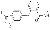 structure of CAS# 885126-34-1, 2-[(3-碘-1H-吲唑-6-基)硫基]-N-甲基苯甲酰胺