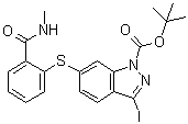 CAS # 885126-37-4, 3-Iodo-6-[[2-[(methylamino)carbonyl]phenyl]thio]-1H-indazole-1-carboxylic acid 1,1-dimethylethyl ester