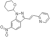 structure of CAS# 886230-75-7, (E)-6-硝基-3-[2-(吡啶-2-基)乙烯基]-1-(四氢-2H-吡喃-2-基)-1H-吲唑