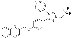 CAS # 898563-00-3, 2-[(4-[4-(Pyridin-4-yl)-1-(2,2,2-trifluoroethyl)-1H-pyrazol-3-yl]phenoxy)methyl]quinoline