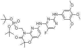structure of CAS# 901119-38-8, 磷酸 二叔丁基 [6-[[5-氟-2-[(3,4,5-三甲氧基苯基)氨基]-4-嘧啶基]氨基]-2,3-二氢-2,2-二甲基-3-氧代-4H-吡啶并[3,2-b]-1,4-恶嗪-4-基]甲基酯