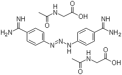 CAS 登录号：908-54-3, 二脒那秦, 4,4'-二脒基重氮氨基苯二乙尿酸, 1,3-双(对脒基苯)三氮烯二乙酰甘氨酸盐
