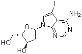 structure of CAS# 908130-61-0, 7-(2-Deoxy-beta-L-erythro-pentofuranosyl)-5-iodo-7H-pyrrolo[2,3-d]pyrimidin-4-amine
