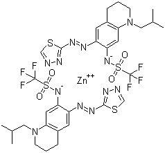 CAS 登录号：912628-37-6, 双[1,1,1-三氟-N-[1,2,3,4-四氢-1-(2-甲基丙基)-6-[(1,3,4-噻二唑-2-基-N3)偶氮-N1]-7-异喹啉基]甲磺酰胺根合-N]锌