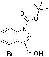structure of CAS# 914349-05-6, 4-Bromo-3-(hydroxymethyl)-1H-indole-1-carboxylic acid 1,1-dimethylethyl ester