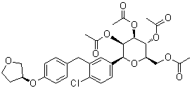 (1S)-1,5-Anhydro-1-C-[4-chloro-3-[[4-[[(3S)-tetrahydro-3-furanyl]oxy]phenyl]methyl]phenyl]-D-glucitol tetraacetate molecular structure (CAS 915095-99-7)