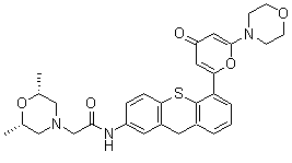 structure of CAS# 925701-46-8, (2R,6S)-2,6-二甲基-N-[5-[6-(4-吗啉基)-4-氧代-4H-吡喃-2-基]-9H-噻吨-2-基]-4-吗啉乙酰胺
