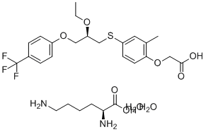 CAS # 928821-40-3, Seladelpar Lysine, (2S)-2,6-diaminohexanoic acid,2-[4-[(2R)-2-ethoxy-3-[4-(trifluoromethyl)phenoxy]propyl]sulfanyl-2-methylphenoxy]acetic acid,dihydrate