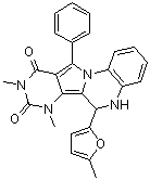 structure of CAS# 931706-15-9, 6,7-Dihydro-7,9-dimethyl-6-(5-methyl-2-furanyl)-11-phenylpyrimido[4',5':3,4]pyrrolo[1,2-a]quinoxaline-8,10(5H,9)-dione