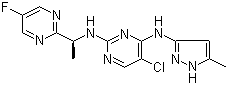 CAS 登录号：935666-88-9, AZD 1480, 5-氯-N2-[(1S)-1-(5-氟-2-嘧啶基)乙基]-N4-(5-甲基-1H-吡唑-3-基)-2,4-嘧啶二胺