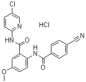 CAS 登录号：936539-81-0, N-(5-氯-2-吡啶基)-2-[(4-氰基苯甲酰基)氨基]-5-甲氧基苯甲酰胺盐酸盐