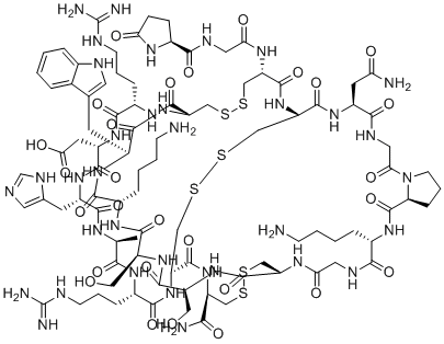 CAS # 936616-33-0, mu-Conotoxin Cn IIIC, 5-Oxo-L-prolylglycyl-L-cysteinyl-L-cysteinyl-L-asparaginylglycyl-L-prolyl-L-lysylglycyl-L-cysteinyl-L-seryl-L-seryl-L-lysyl-L-tryptophyl-L-cysteinyl-L-arginyl-L-alpha-aspartyl-L-histidyl-L-alanyl-L-arginyl-L-cysteinyl-L-cysteinamide cyclic (3&rarr;15),(4&rarr;21),(10&rarr;22)-tris(disulfide), 2-[(1R,4S,7S,10S,13S,16R,19S,22S,25S,28S,31S,34R,39R,42S,51S,54S,64R,69R)-10,54-bis(4-aminobutyl)-42-(2-amino-2-oxoethyl)-19,31-bis(3-carbamimidamidopropyl)-64-carbamoyl-4,7-bis(hydroxymethyl)-25-(1H-imidazol-5-ylmethyl)-13-(1H-indol-3-ylmethyl)-28-methyl-2,5,8,11,14,17,20,23,26,29,32,40,43,46,52,55,58,66,68-nonadecaoxo-69-[[2-[[(2S)-5-oxopyrrolidine-2-carbonyl]amino]acetyl]amino]-36,37,61,62,71,72-hexathia-3,6,9,12,15,18,21,24,27,30,33,41,44,47,53,56,59,65,67-nonadecazatetracyclo[32.25.7.716,39.047,51]triheptacontan-22-yl]acetic acid