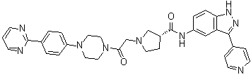 structure of CAS# 942183-80-4, (3R)-1-[2-氧代-2-[4-[4-(2-嘧啶基)苯基]-1-哌嗪基]乙基]-N-[3-(4-吡啶基)-1H-吲唑-5-基]-3-吡咯烷甲酰胺